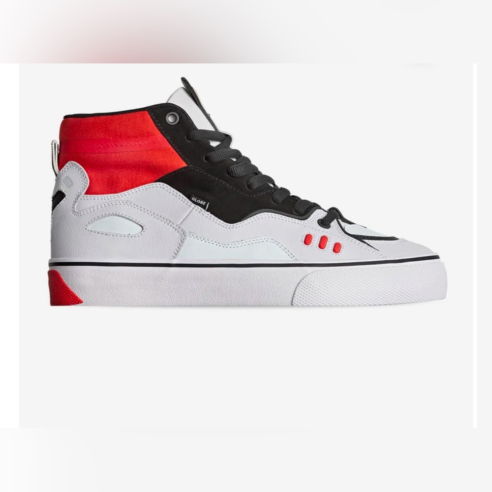 NEW Globe Mens Dimension Suede High Top Trainers - White / Black / Red 11 Skate